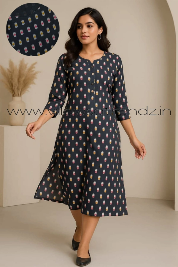 Twill Blue Side Cut Liva Kurti LI195001 - Blue, S