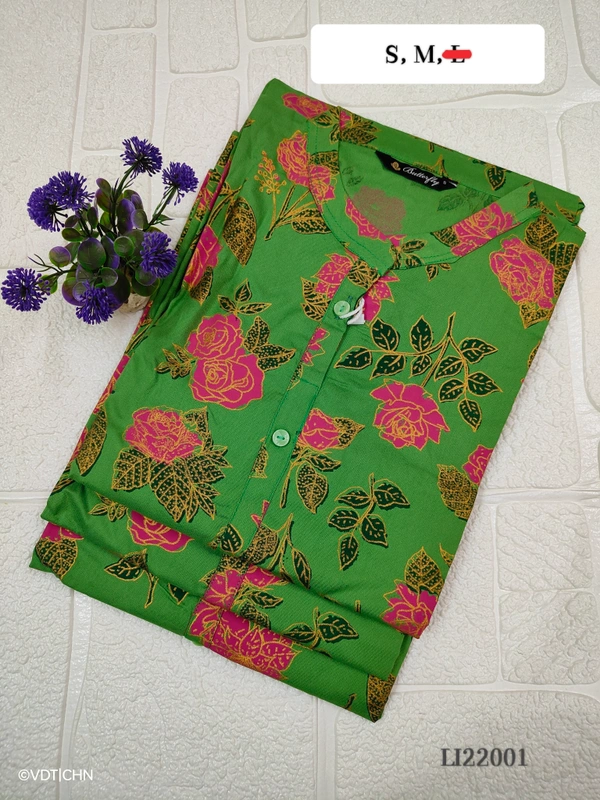 Twill Blue Side Cut Liva Kurti LI22001 - Green, M