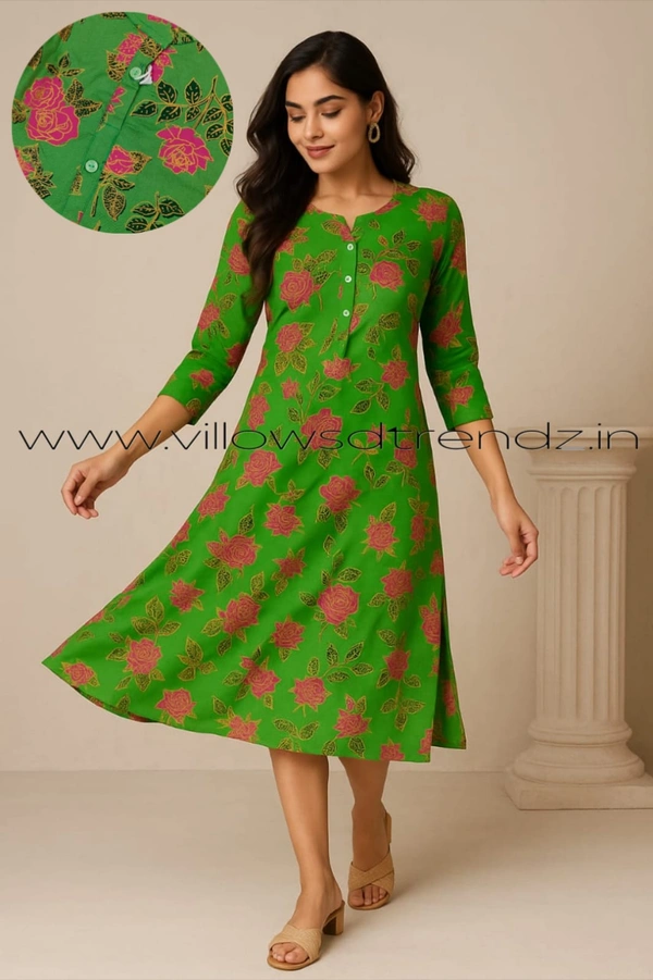 Twill Blue Side Cut Liva Kurti LI22001 - Green, M