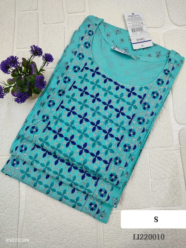 Twill Blue Side Cut Liva Kurti LI220010 - Blue, S