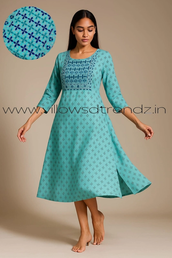 Twill Blue Side Cut Liva Kurti LI220010 - Blue, S