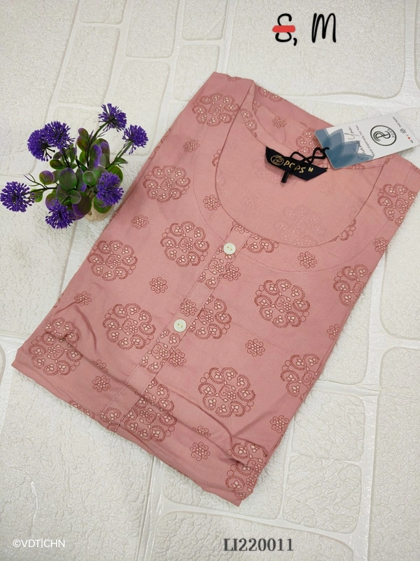 Twill Blue Side Cut Liva Kurti LI220011 - Pink, M