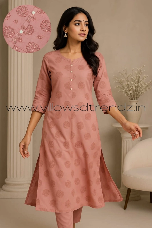 Twill Blue Side Cut Liva Kurti LI220011 - Pink, M