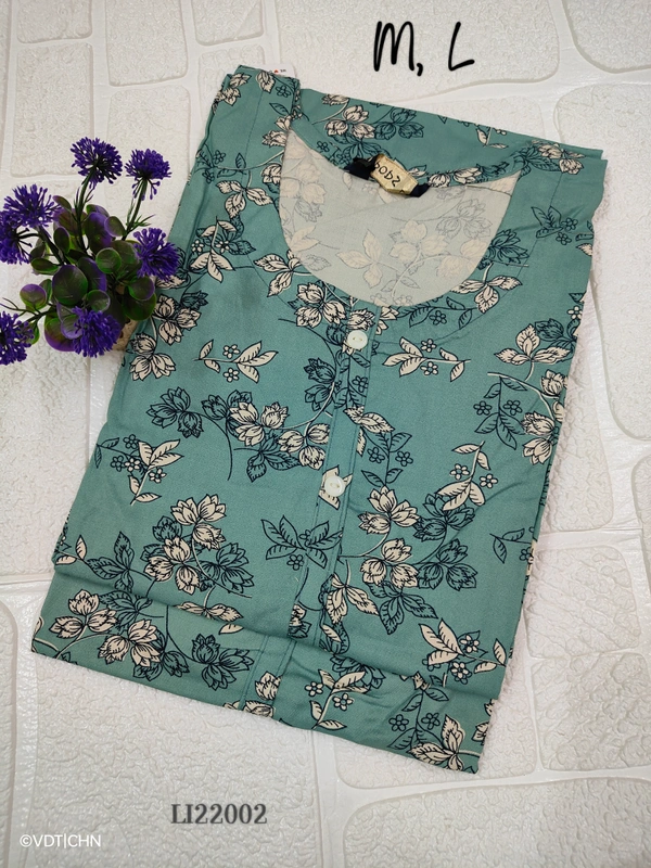 Twill Blue Side Cut Liva Kurti LI22002 - Blue, L