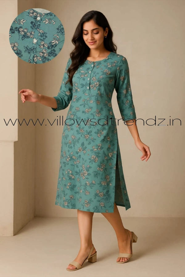 Twill Blue Side Cut Liva Kurti LI22002 - Blue, L