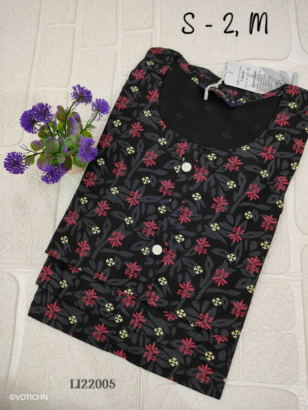 Twill Blue Side Cut Liva Kurti LI22005 - Black, S