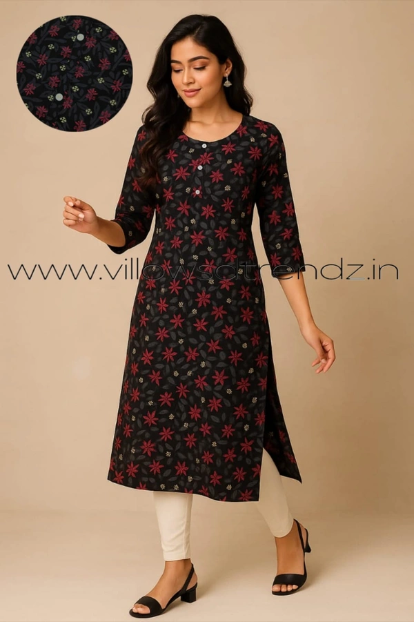 Twill Blue Side Cut Liva Kurti LI22005 - Black, S