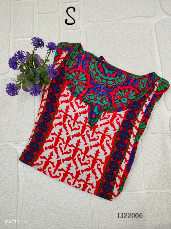 Twill Blue Side Cut Liva Kurti LI22006 - Multi Colour, S