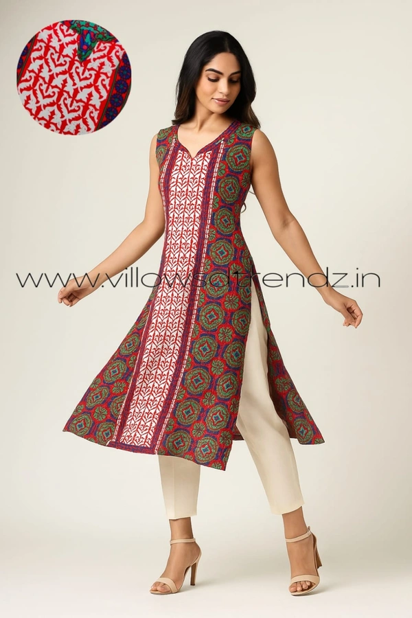 Twill Blue Side Cut Liva Kurti LI22006 - Multi Colour, S