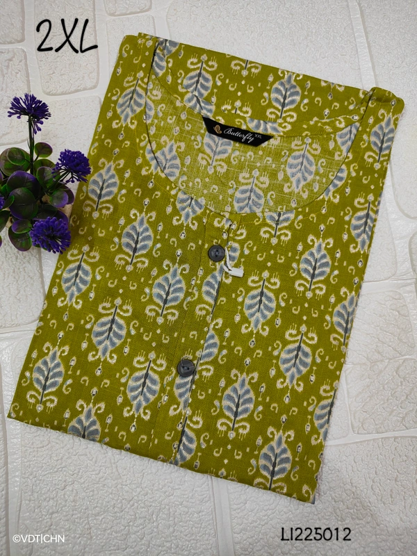 Twill Blue Side Cut Liva Kurti LI225012 - Green, 2XL