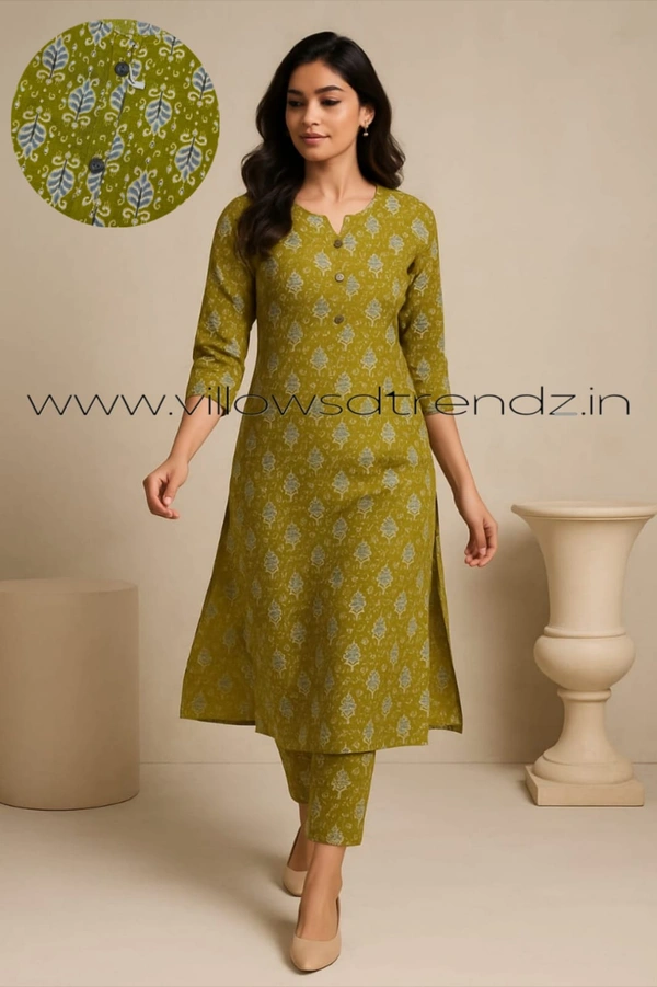 Twill Blue Side Cut Liva Kurti LI225012 - Green, 2XL