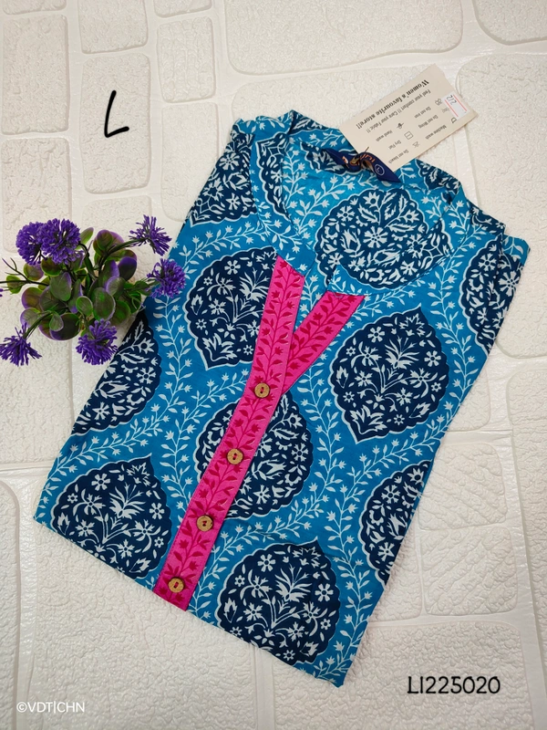 Twill Blue Side Cut Liva Kurti LI225020 - Blue, L