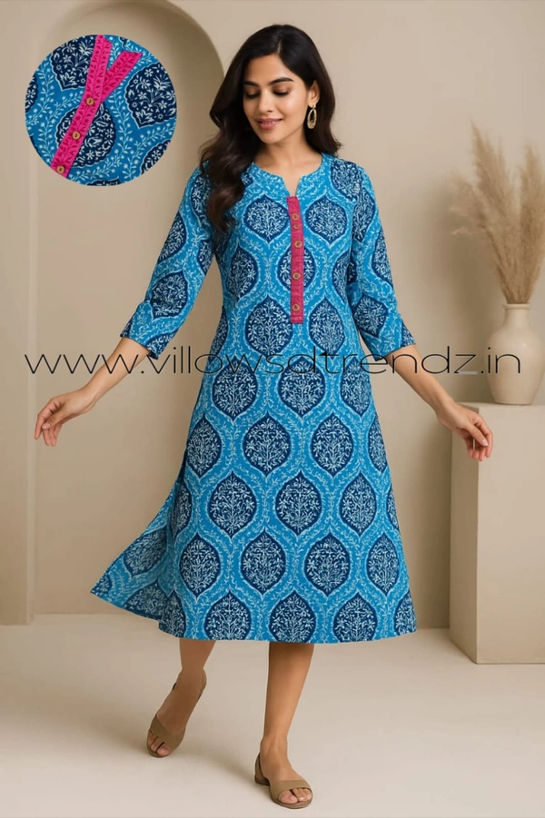 Twill Blue Side Cut Liva Kurti LI225020 - Blue, L