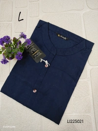 Twill Blue Side Cut Liva Kurti LI225021 - Dark Blue, L