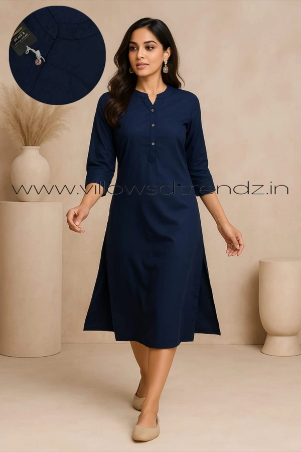 Twill Blue Side Cut Liva Kurti LI225021 - Dark Blue, L