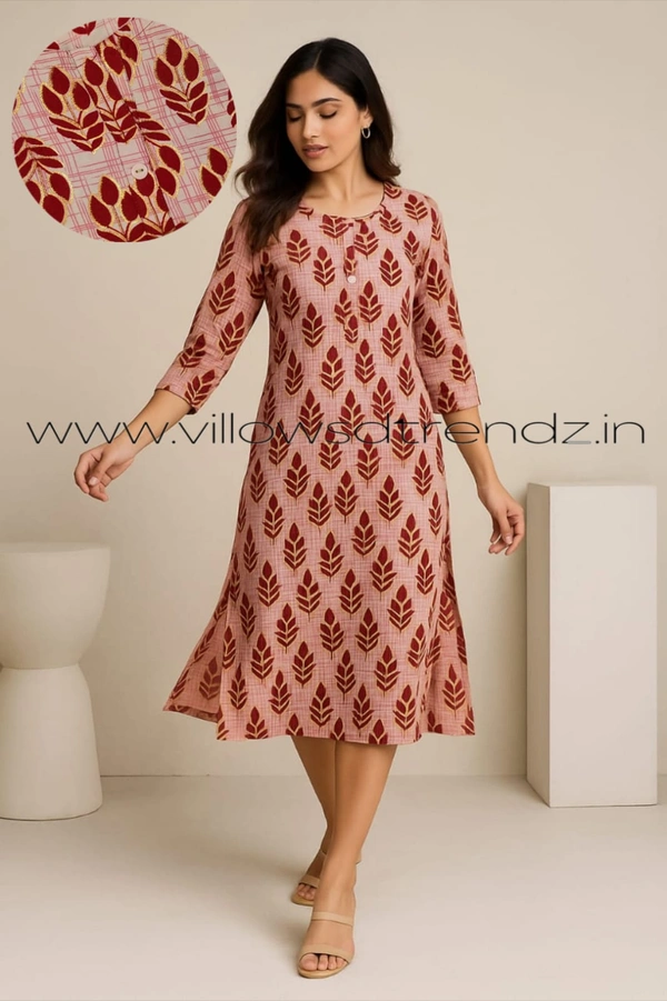 Twill Blue Side Cut Liva Kurti ZR210111 - Red, XL