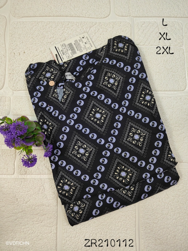 Twill Blue Side Cut Liva Kurti ZR210112 - Black, 2XL