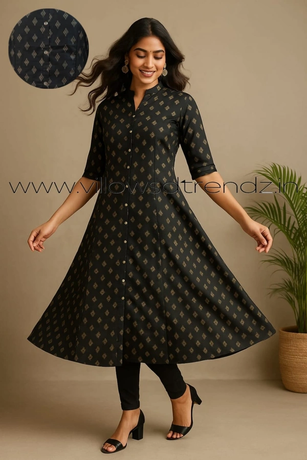 Twill Blue Silk Cotton -Aline Kurti| L | Black |SA35501 - L, Black