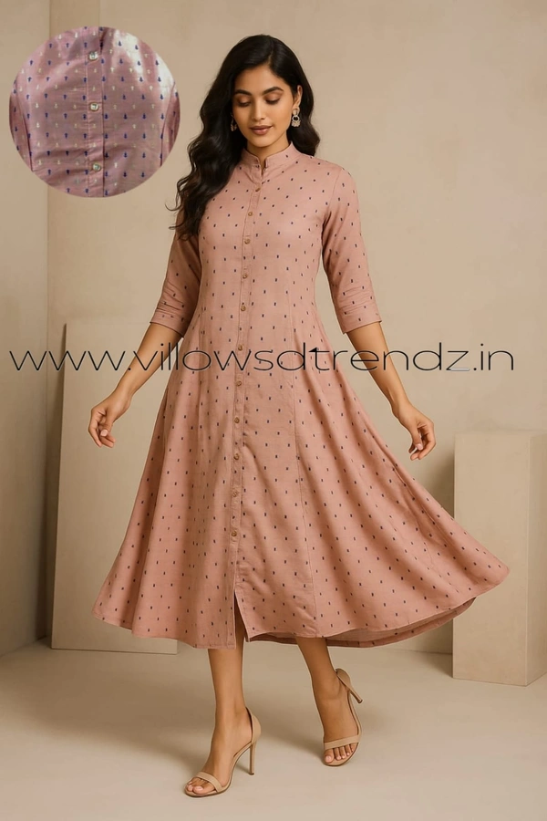 Twill Blue Silk Cotton -Aline Kurti| S | Metalic Pink |SA33505 - S, Metalic pink