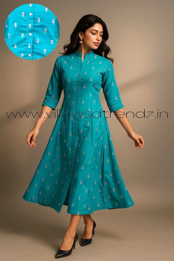 Twill Blue Silk Cotton -Aline Kurti| S | Sky blue|SA35506 - S, Sky blue