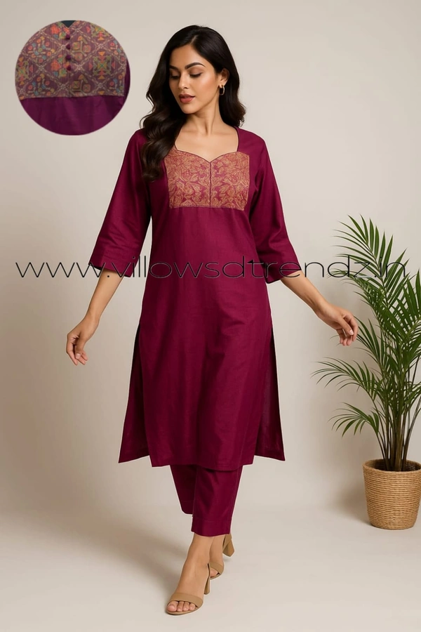 Twill Blue Silks Cotton kurti with Phant | 2XL | Maroon | KS41003 - 2XL, Maroon