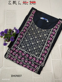 Twill Blue Silk Kurti |3/4th Sleeve | Side Cut kurti| Black | EMS9007 - S, Black