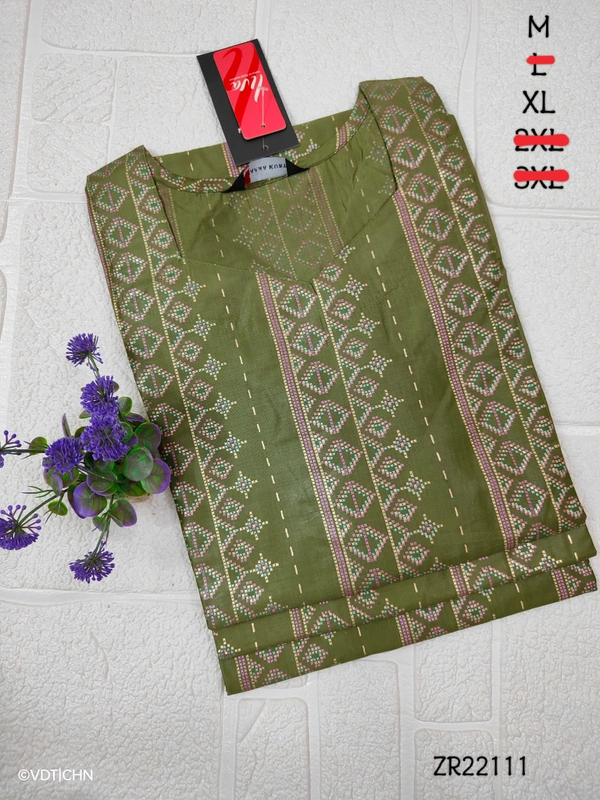Twill Blue Silk Kurti |3/4th Sleeve | Side Cut kurti| Green | ZR22111 - M, Green