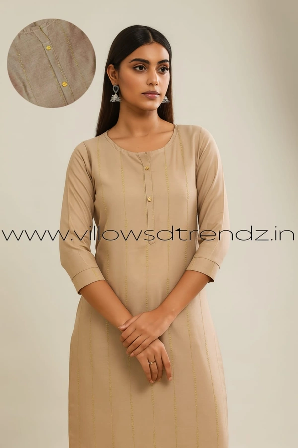 Twill Blue Silk Kurti |3/4th Sleeve | Side Cut kurti| Half brown|  ZR22108 - XL, Half brown