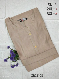 Twill Blue Silk Kurti |3/4th Sleeve | Side Cut kurti| Half brown|  ZR22108 - XL, Half brown