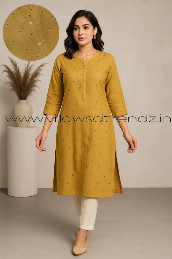 Twill Blue Silk Kurti |3/4th Sleeve | Side Cut kurti| Half Brown| ZR22107 - 3XL, Half Brown