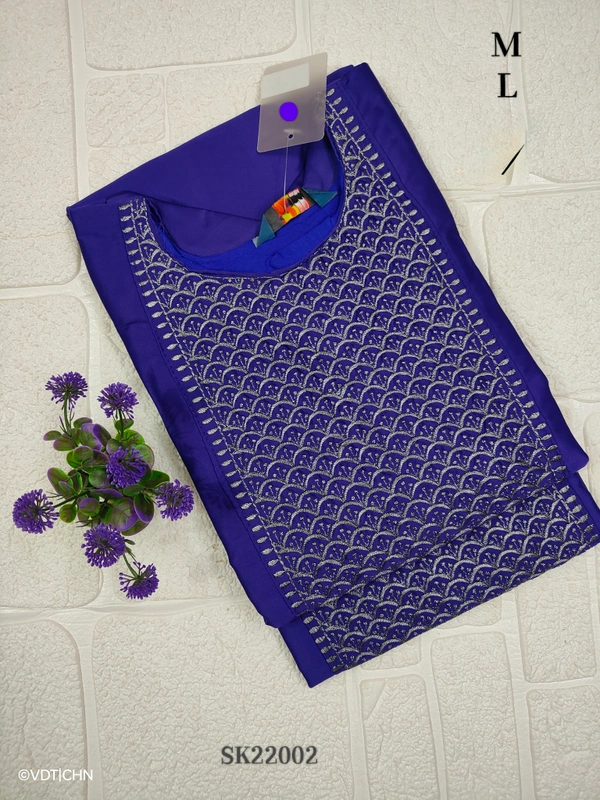 Twill Blue Silk Kurti |3/4th Sleeve | Side Cut kurti| Ink Blue | SK22002 - M, Ink Blue