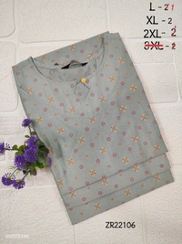 Twill Blue Silk Kurti |3/4th Sleeve | Side Cut kurti| Metalic green|  ZR22106 - 2XL, Metalic green