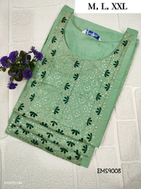 Twill Blue Silk Kurti |3/4th Sleeve | Side Cut kurti| Peach green | EMS9008 - M, Peach green