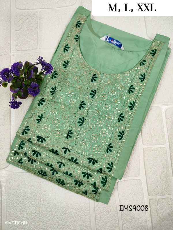 Twill Blue Silk Kurti |3/4th Sleeve | Side Cut kurti| Peach green | EMS9008 - M, Peach green