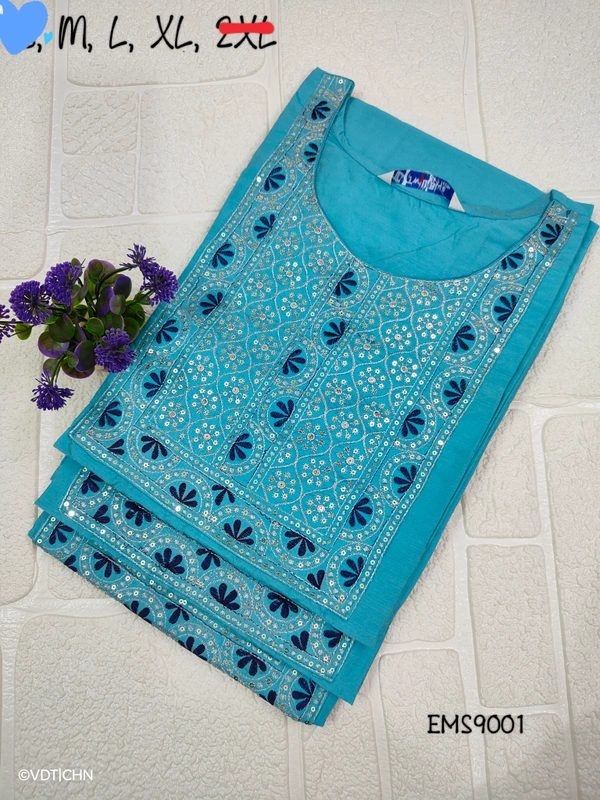 Twill Blue Silk Kurti |3/4th Sleeve | Side Cut kurti| Sky Blue | EMS9001 - M, Sky blue