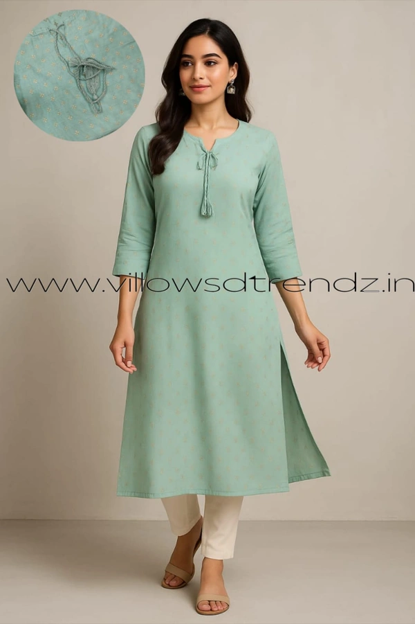 Twill Blue Silk Kurti |3/4th Sleeve | Side Cut kurti| Sky Blue| ZR22105 - M, Sky blue