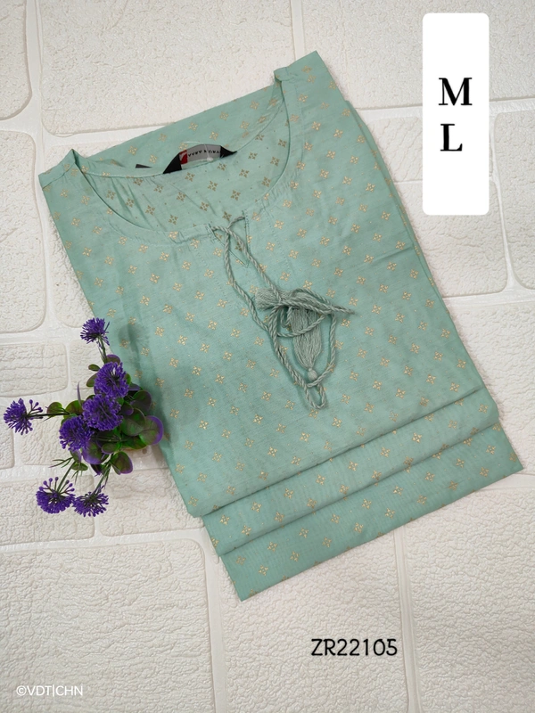 Twill Blue Silk Kurti |3/4th Sleeve | Side Cut kurti| Sky Blue| ZR22105 - M, Sky blue