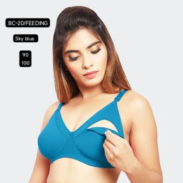 Prithvi Sky blue soft and comfort fabric Back Closure - hook and eye, Non padded, BC-20/FEEDING - 100, Sky blue