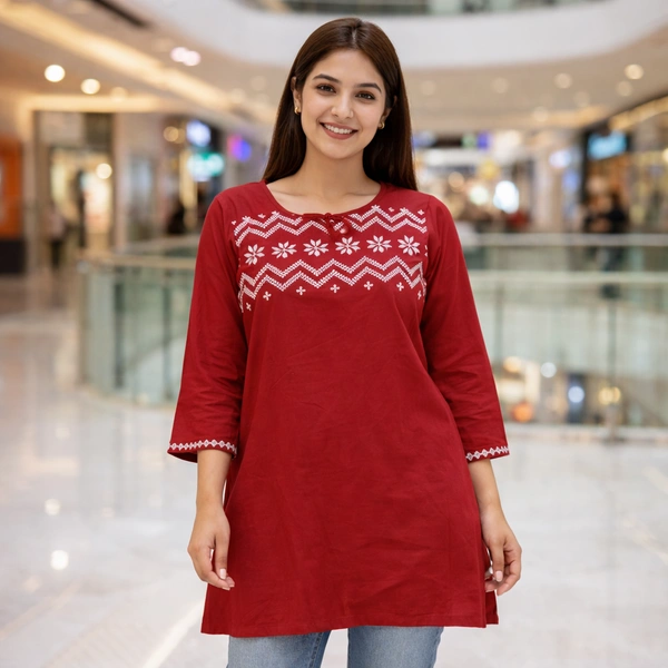 Villows Stylish Short Kurti| Red | SK14006 - XL, Red