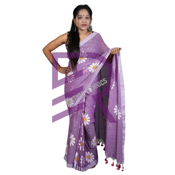 Ruthvi Ethincs Sunflower khadi Cotton Saree With Blouse PK340210016 - Lavender, Saree With Blouse