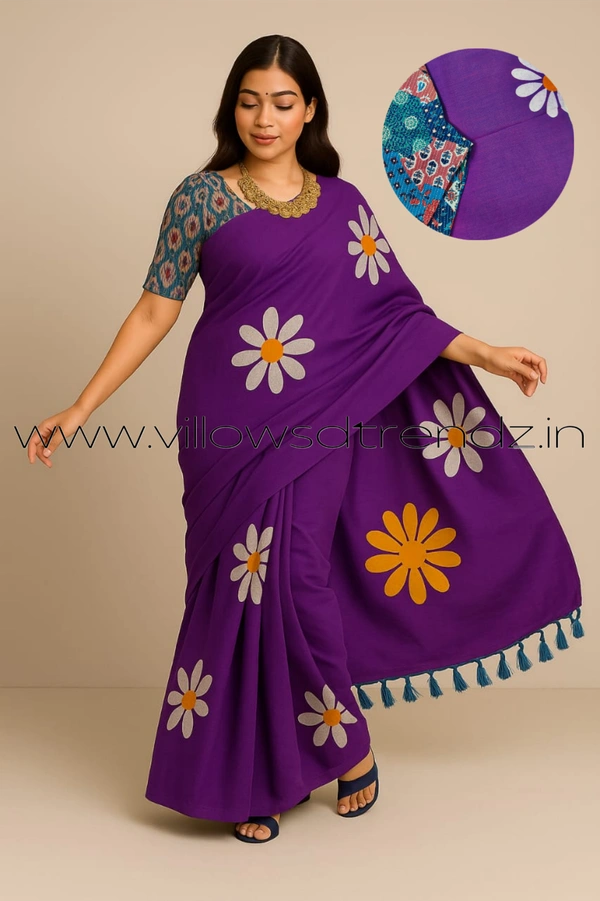Ruthvi Ethincs Sunflower khadi Cotton Saree With Blouse PK340210012 - Lavender, Saree With Blouse