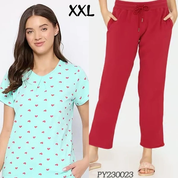 Clovia T -Shirt & Pyjama Set |100% Cotton|Light Green| PY230023 - 2XL, Light Green