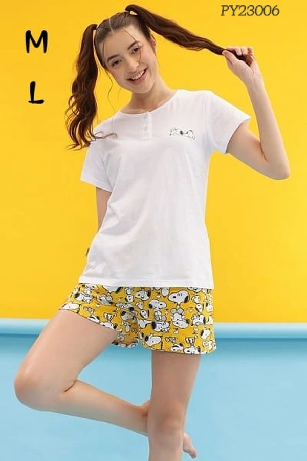 Clovia T- Shirt & Pyjama Short Set |100% Cotton |White | PY23006 - M, White