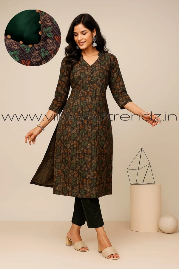 Twill Blue Tissue Silk Kurti with attractive Neck Pattern| Dark green| |Tk255051 - 2XL, Dark green