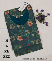 Twill Blue Tissue Silk Kurti with attractive Neck Pattern TK240013 - Peacock Blue, M