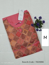 Twill Blue Tissue Silk Kurti with attractive Neck Pattern TK24006 - Pink, M