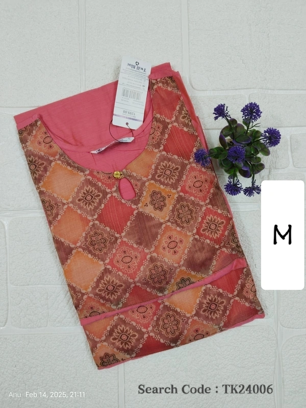 Twill Blue Tissue Silk Kurti with attractive Neck Pattern TK24006 - Pink, M