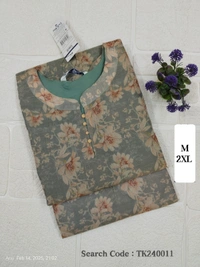 Twill Blue Tissue Silk Kurti with attractive Neck Pattern TK240011 - Ash, 2XL