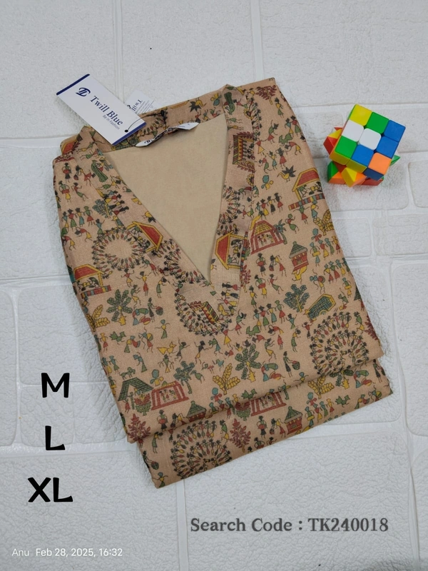 Twill Blue Tissue Silk Kurti with attractive Neck Pattern TK240018 - Biscut Colour, M