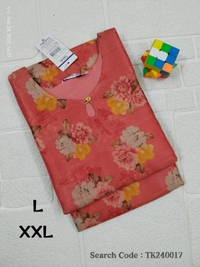 Twill Blue Tissue Silk Kurti with attractive Neck Pattern TK240017 - Pink, L